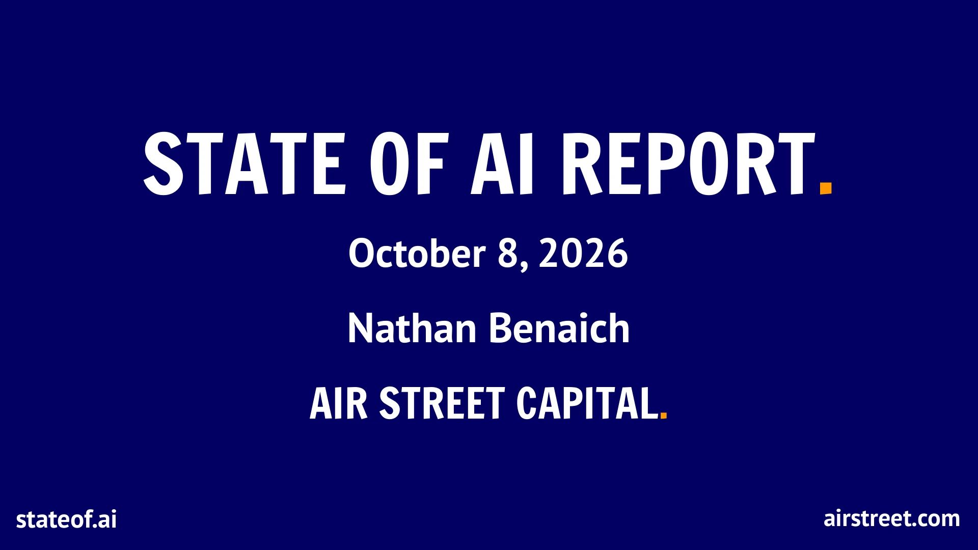 State of AI Report 2026 원본 표지 — Nathan Benaich · Air Street Capital, 2026년 10월 8일